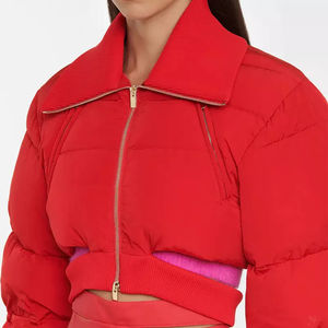 New Red color Custom Winter Cropped Down Coats ultra <b>Light</b> <b>Duck</b> Goose Embroidery Padded Winter Bubble puffer jacket for women - Product Image 2