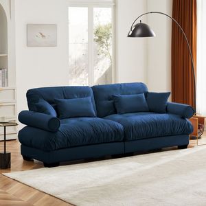 Grande Divano Moderno a Due Posti in Velluto con Braccioli Imbottiti e Cuscini Decorativi per il Soggiorno - Product Image 2