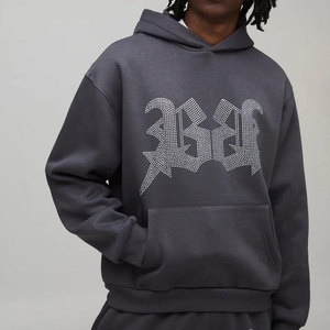 Men's Oversized Hooded Sweatshirt Black Cotton Chinese Style Print <b>Back</b> Logo Autumn Wear - Product Image 5
