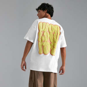 T-shirt en coton pour homme avec logo, tee-shirt à manches courtes, impression 3D en relief personnalisée, t-shirt graphique imprimé en relief - Product Image 3