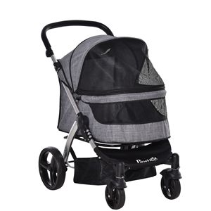 Passeggino Pieghevole per Animali Domestici con Ruote in PVC Regolabili e Freno, Carrozzina per Cani e Gatti con Finestra a Rete, Guinzaglio di Sicurezza e Borsa Portaoggetti - Product Image 1