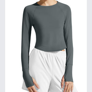 Haut de yoga de haute qualité pour femmes, vêtements de sport doux, col rond, manches longues, vêtements de sport personnalisés, haut de yoga slim pour femmes - Product Image 3