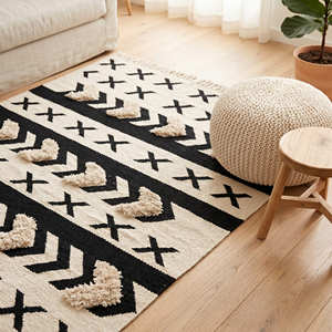 Designer Boho Dining room Rug 8x10 Tufted Minimal Boho Durable Soft Cotton Floor <b>Mat</b> For Bedroom Vanity Spa Room Made in India - Product Image 3