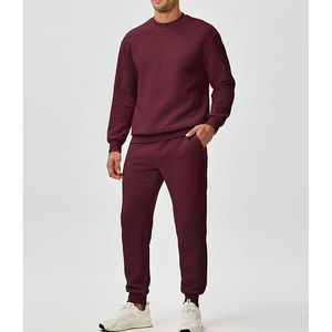 Conjunto de Sudadera Térmica de Punto con Cuello Redondo Color Granate para Hombre y Pantalones Deportivos, Ropa Casual de Invierno - Product Image 1