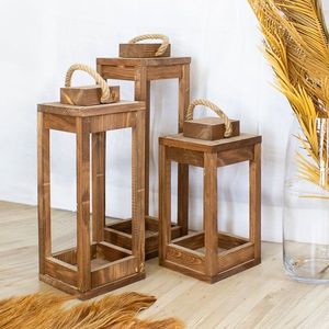 Classic Wooden Lantern Farmhouse Decorative Accent With Metal <b>Top</b> For Home Office And Garden Display - Product Image 5