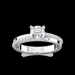 Bague de fiançailles en or massif 14 carats avec diamant de laboratoire taille coussin de 1,20 carat, sertie pavé, certifiée IGI - Product Image 1
