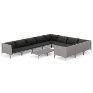 Ensemble de salon de jardin en rotin gris foncé 6 places, mobilier d'extérieur au design contemporain - Product Image 2