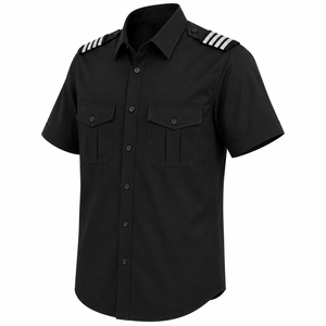Chaqueta de Uniforme Negra Premium de Manga Corta, Poliéster/Algodón, Verano, para Capitán de Avión, con Epaulettes, Ropa de Trabajo Profesional para Tripulación de Aviación - Product Image 4