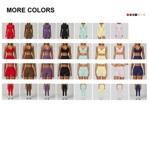 Ensemble de sport pour femmes, 2 pièces, sans couture, respirant, extensible, hauts unis et shorts taille haute, pour le yoga, la remise en forme et le jogging - Product Image 3