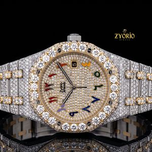 Reloj de Lujo Mecánico Esqueleto Baguette de 41mm con Diamantes, Esfera Árabe Única, Unisex, Plateado, con Moissanita Totalmente Incrustada, Movimiento ETA - Product Image 1