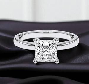 Anillo de compromiso solitario con diamante de corte princesa de 3.00 quilates F-G/VS cultivado en laboratorio, engastado en oro macizo para mujer - Product Image 4