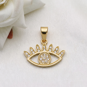 Colgante de Plata de Ley 925 Bañado en Oro con Circonita Transparente y Ojo Turco, Joyería Fina al por Mayor, Memoria Jewels - Product Image 1