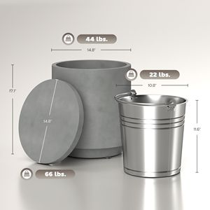 Lightweight 2.6 Gal Outdoor Side <b>Table</b> 3-in-1 Concrete Cooler Bar with Storage Removable <b>Ice</b> <b>Bucket</b> and Light Gray Lid - Product Image 3