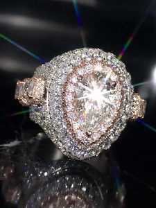 Pear Lab Grown <b>Statement</b> <b>Ring</b> 10K 14K 18K Teardrop Double Halo Asscher Women Wedding Hip Hop Style Wholesale B2B Factory - Product Image 5