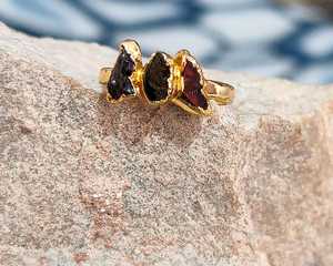 Wholesale Natural Raw gemstone Tourmaline <b>Ring</b>, Gold Plated Brass Handmade Multi Gemstone Boho <b>Crystal</b> Jewelry Manufacturer - Product Image 3