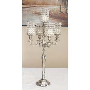 Silver Candelabra with <b>Glass</b> <b>Candle</b> <b>Holders</b> 17 Inch Durable Home Decoration Wedding Decor - Product Image 3