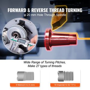 Tornio da banco di precisione 2,4 m x 4,2 m per metalli, velocità variabile continua 50-2500 RPM, macchinario per taglio metalli da 6 pollici - Product Image 5