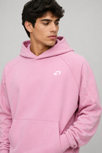 Sudaderas de Lujo con Pedrería para Hombre, Color Rosa, Felpa de Algodón, Manga Raglán, Bolsillo Canguro Extra Grande, Otoño Invierno, Proveedor de Logotipos Personalizados - Product Image 2