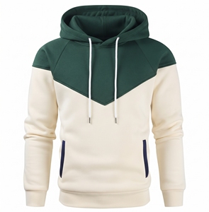 Sweat à capuche bicolore pour homme avec panneau en V sur la poitrine, manches contrastées, capuche à cordon réglable et poches latérales - Product Image 6
