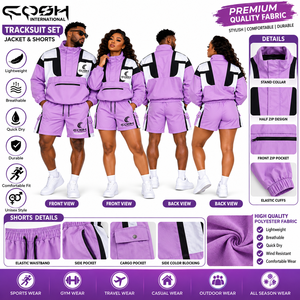 Unisex <b>Tracksuit</b> Set Purple <b>White</b> Color Blocking Quarter-Zip Jacket Shorts Quick Dry Sporty Summer Wear - Product Image 6