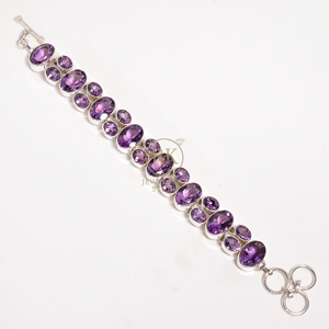 Bracelet en argent sterling 925 avec pierres d'améthyste naturelle, maillons ovales multiples, bijoux en cristal violet pour femmes, vente en gros - Product Image 3