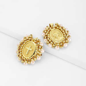 Ciondolo QIKU <span class=keywords><strong>Laura</strong></span> Burson a Croce con Cuore Vintage e Perla, Scapolare Cattolico per Creazione di Bracciali e Collane, Disponibilità Immediata, MOQ Basso - Product Image 3