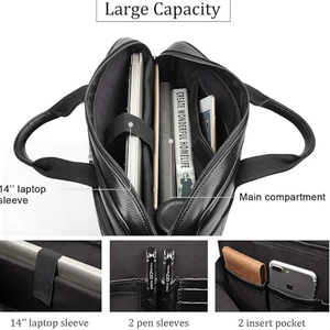 Maletín de cuero de grano completo para hombre de 14 pulgadas, bolso de negocios para portátil de cuero genuino con cremallera YKK, bolso de viaje profesional - Product Image 5