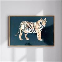 Panel Seni Dinding Marmer Latar Belakang Hitam Royal Tiger dengan Inlay |   Dekorasi Dinding Hewan Pietra Dura Ramah Lingkungan Buatan Tangan untuk Pernikahan Diwali