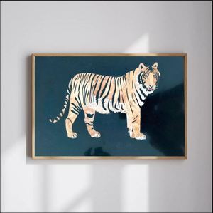 Panneau mural rectangulaire encadré en marbre noir avec incrustation de marbre Royal Tiger, artisanat Pietra Dura, décoration murale Diwali - Product Image 2