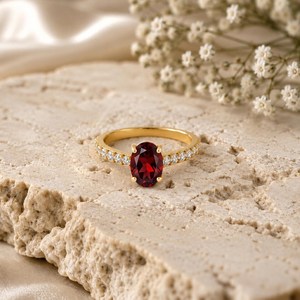 Elegant Red <b>Garnet</b> Gemstone <b>Ring</b> Oval Cut Promise <b>Ring</b> Handmade 925 Sterling <b>Silver</b> 18K Gold Filled Bridal Jewelry Gift for Her - Product Image 4