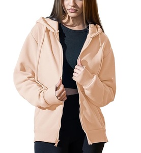 Sweat à capuche zippé décontracté pour femme, 100 % coton, manches longues, col rond, épaules tombantes, couleur unie, confortable, meilleur prix, le plus vendu - Product Image 2