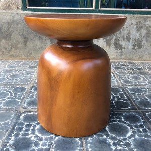 Modern Solid Suar Wood Pedestal Side Table Round Top Minimalist <b>Stool</b> Handcrafted Wooden End Table for Living Room Bedroom Decor - Product Image 5