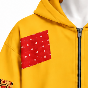 Gold Tapestry Patchwork Zip Up Hoodie Oversized Full <b>Zipper</b> <b>Sweatshirt</b> Printed Patch Design Casual Streetwear Hooded Jacket Men - Product Image 5