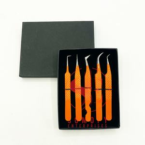 Ensemble de pinces à cils professionnelles en fibre d'orange, lisses, réutilisables, pour extensions de cils 3D 6D en vison, antistatiques, en acier inoxydable - Product Image 3