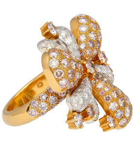 Women's 18K Gold Plated Bowknot Classic Cocktail <b>Ring</b> Pave Set Diamond IGI Certified Glam Engagement Jewelry - Product Image 2