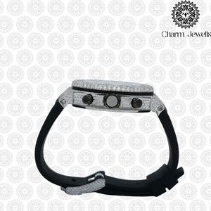 Montre de luxe pour homme Charm Jewells en acier inoxydable, boîtier de 40 mm, mouvement mécanique, accents de diamants, bracelet en cuir, étanche 10 bars - Product Image 5