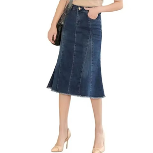 Jupe midi évasée en jean taille haute pour femme, style élégant et décontracté, longueur droite, streetwear moderne, vente en gros - Product Image 4