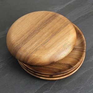 <b>Round</b> <b>Wooden</b> Serving Plate Polished Eco Friendly Handmade Rustic Heat Resistant Decorative Tray <b>Solid</b> Pattern <b>Dining</b> Tableware - Product Image 1