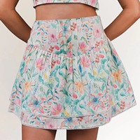 Ensemble coordonné floral 100 % coton pour femme, qualité supérieure, élégant, été, écologique, respirant, tissé, vintage, décontracté, coupe trapèze ajustée