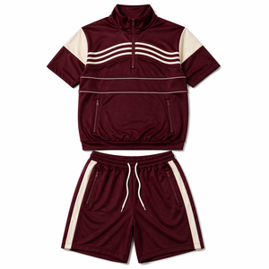 Conjunto Deportivo de Verano para Hombre, a Rayas, de Alta Calidad, Personalizable, de Secado Rápido, Transpirable, con Top de Manga Corta y Media Cremallera, y Pantalones Cortos para Gimnasio - Product Image 6