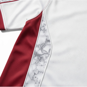 Ensemble d'uniformes de cricket personnalisés, imprimé marbré blanc et rouge, respirant, séchage rapide, polo, pantalon de survêtement, kit d'équipe - Product Image 5