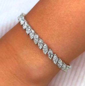 Luxury Marquise Cut Moissanite Tennis Bracelet <b>Iced</b> <b>Out</b> Hip Hop Jewellery White Gold Diamond Look Wrist <b>Chain</b> - Product Image 2