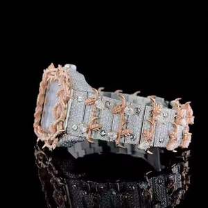 Reloj de Lujo con Incrustaciones de Diamantes en Oro Rosa, Bisel con Diseño de Espinas, Esfera Cuadrada, Totalmente Cubierto de Circonitas, Estilo Hip Hop, Correa de Acero Inoxidable para Hombre - Product Image 4