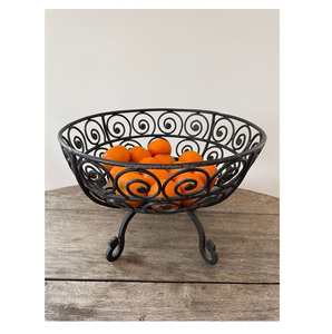 Double Layered Metallic Storage Organizer Handmade Portable Home Decoration Black Coated <b>Wooden</b> Hand Griped Table Fruit <b>Basket</b> - Product Image 2