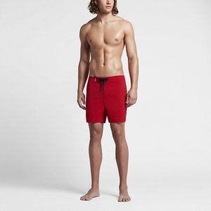 Shorts de bain décontractés pour hommes, rouges unis, taille mi-haute, avec cordon de serrage, séchage rapide, en tissu, avec braguette zippée - Product Image 5