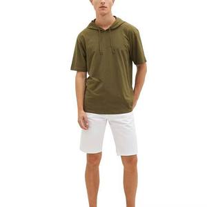 เสื้อยืดแขนสั้นมีฮู้ดสีเขียวมะกอกสำหรับผู้ชาย ทรงโอเวอร์ไซส์ สไตล์ลำลอง สีพื้น ผ้าถักเนื้อฝ้าย ระบายอากาศได้ดี เหมาะสำหรับฤดูร้อน - Product Image 5