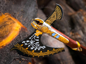 Hache Kratos God of War forgée en acier inoxydable de haute qualité, haches larges à dos plat, manche en bois de rose, hache Leviathan pour bricolage industriel - Product Image 5