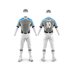 Ensemble d'uniformes de baseball personnalisés pour hommes, gris, rouge, blanc, impression par sublimation, polyester respirant, taille adulte, service OEM - Product Image 6