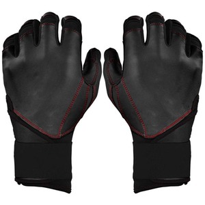 Black Leather Batting <b>Gloves</b> with <b>Red</b> Stitching Pull On Closure Durable for Training Unisex Adult - Product Image 1