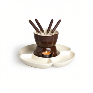 Set per Fonduta al Cioccolato Excelsa in Ceramica 25,5x25,5x16,5 Cm Marrone con Scaldacandele e Cucchiai per Intingere - Product Image 3